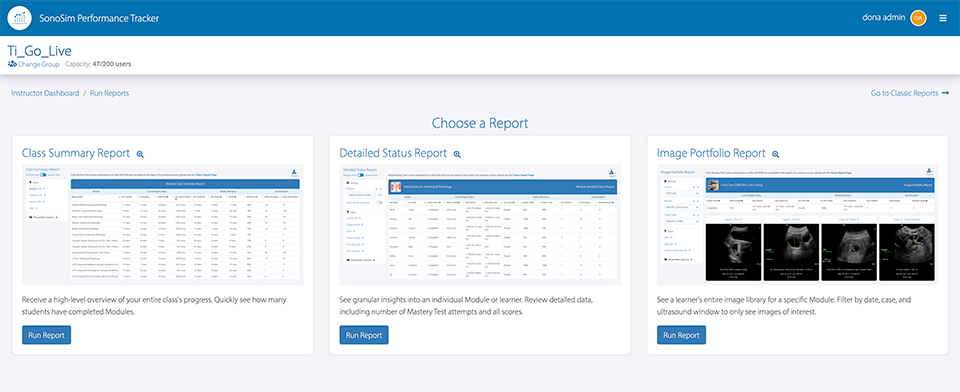 run reports landing page